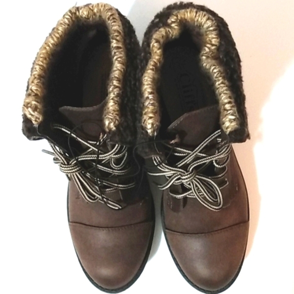 CLIFFS BY WHITE MOUNTAIN CHOCOLATE BROWN LACE UP FUR TRIM ANKLE BOOTS SZ 6 NWOT - Picture 6 of 11